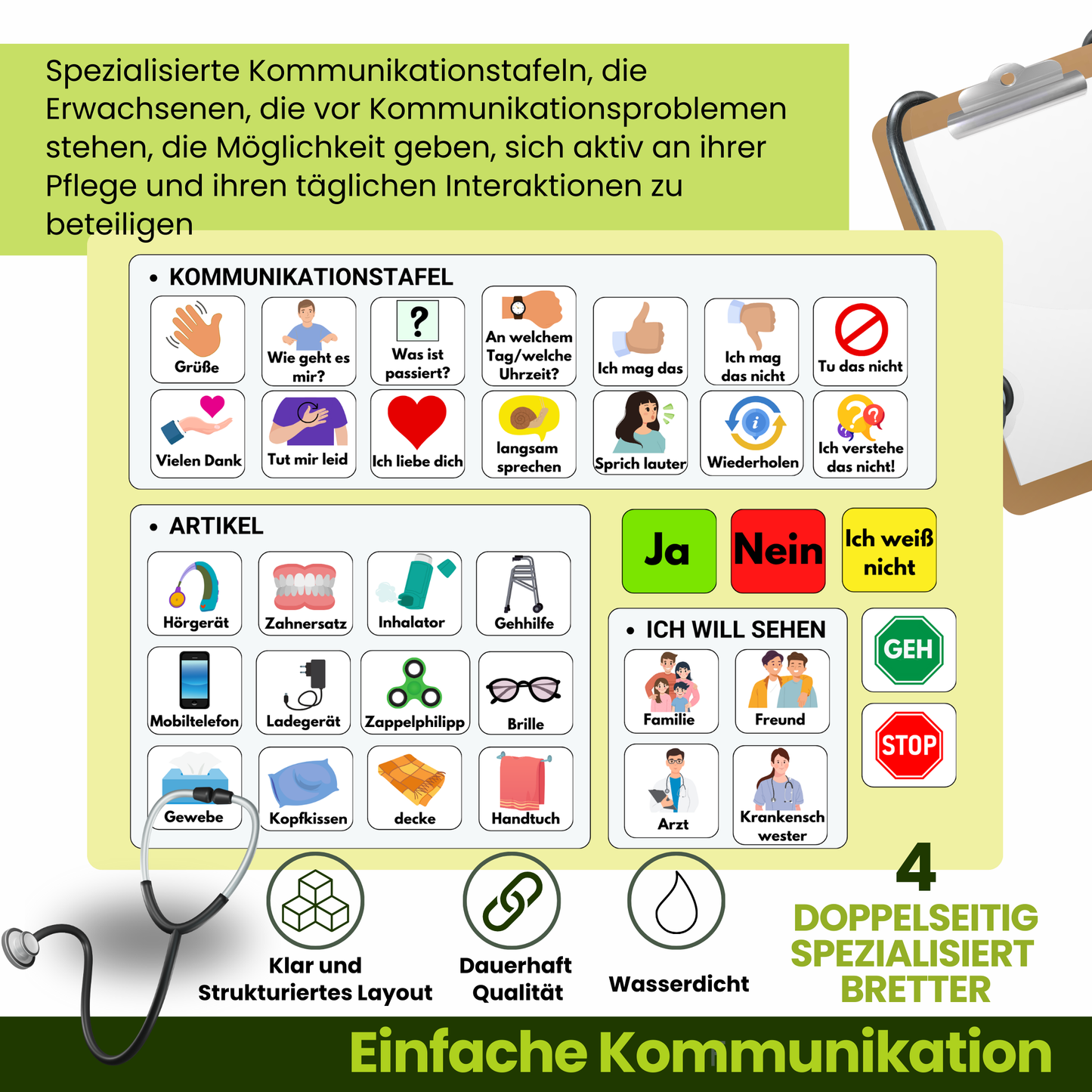 Kommunikationstafel für nonverbale Erwachsene